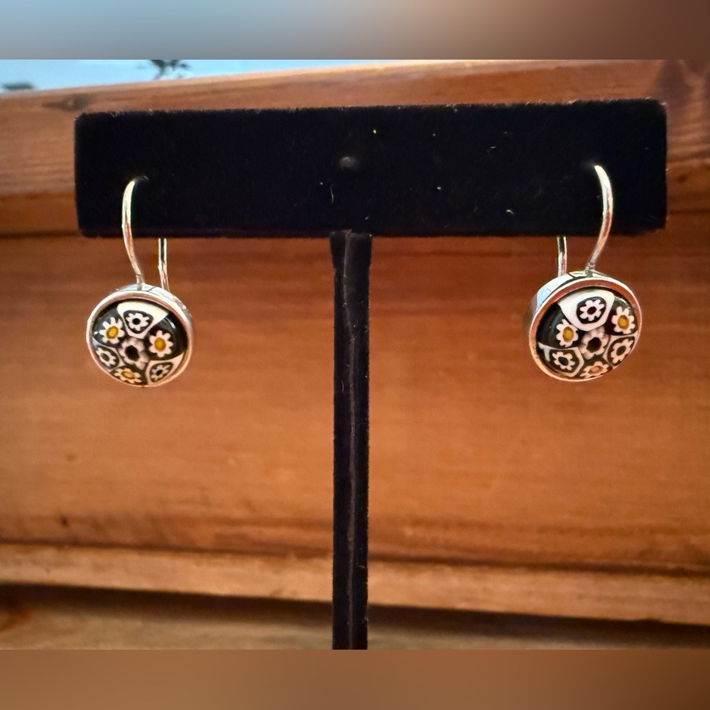 New Murano by Alan.K Millefiori earrings. .925 Sterling Silver.